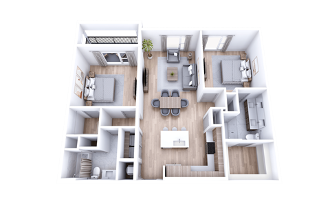 Floor plan for 2 beds, 2 baths, 1213 sqft